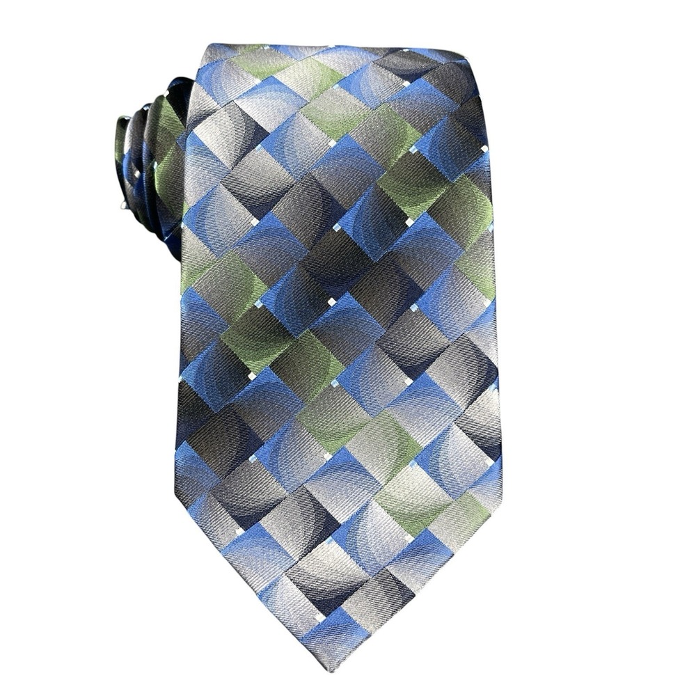 Van Heusen Men's Necktie 100% Silk Designer 3.5"x 58" Blue Green Geometric Tie